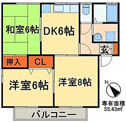 JR総武線 稲毛駅 バス15分 オーツーパークバス停下車 徒歩5分の賃貸アパート 2階3DKの間取り