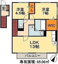 JR京葉線 蘇我駅 徒歩22分の賃貸アパート 2階2LDKの間取り