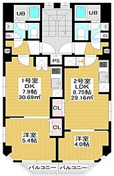 JR総武線 幕張駅 徒歩3分の賃貸マンション 2階1DKの間取り