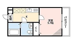 JR外房線 本千葉駅 徒歩8分の賃貸アパート 2階1Kの間取り