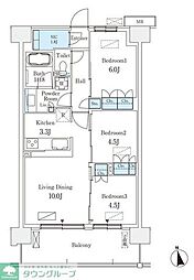 JR総武本線 津田沼駅 徒歩8分の賃貸マンション 5階3LDKの間取り