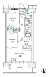JR総武本線 津田沼駅 徒歩8分の賃貸マンション 3階2LDKの間取り