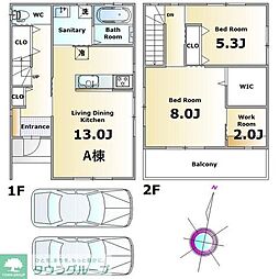 千葉都市モノレール 天台駅 徒歩4分の賃貸一戸建て 2SLDKの間取り