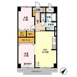 JR外房線 鎌取駅 徒歩8分の賃貸マンション 2階2LDKの間取り