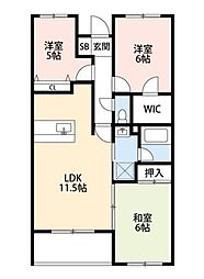 JR総武本線 四街道駅 徒歩22分の賃貸アパート 2階3LDKの間取り