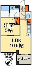 JR総武線 幕張本郷駅 徒歩5分の賃貸マンション 2階1LDKの間取り