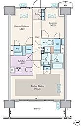 東武野田線 塚田駅 徒歩3分の賃貸マンション 7階2LDKの間取り