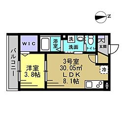 JR内房線 浜野駅 徒歩5分の賃貸アパート 2階1LDKの間取り