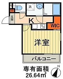 ティアラ本千葉 1階1Kの間取り