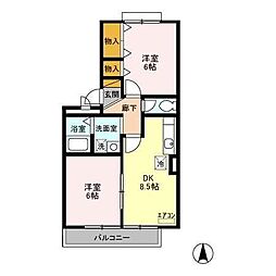 JR外房線 鎌取駅 徒歩23分の賃貸アパート 3階2DKの間取り