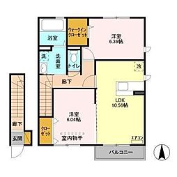 JR総武本線 四街道駅 徒歩25分の賃貸アパート 2階2LDKの間取り