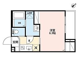 京成千葉線 京成稲毛駅 徒歩6分の賃貸アパート 1階1Kの間取り