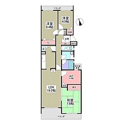 京成本線 志津駅 徒歩10分の賃貸マンション 2階3SDKの間取り