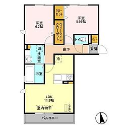 千葉都市モノレール みつわ台駅 徒歩9分の賃貸アパート 2階2LDKの間取り