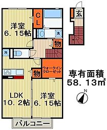千葉都市モノレール 小倉台駅 徒歩7分の賃貸アパート 2階2LDKの間取り