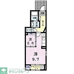 京成本線 ユーカリが丘駅 徒歩3分の賃貸アパート 1階ワンルームの間取り