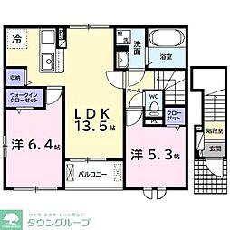 JR内房線 浜野駅 徒歩18分の賃貸アパート 2階2LDKの間取り