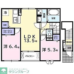 JR内房線 浜野駅 徒歩18分の賃貸アパート 2階2LDKの間取り