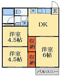 メゾン末広Ａ棟 2階3DKの間取り