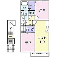 京成本線 志津駅 バス10分 上志津原下車 徒歩4分の賃貸アパート 2階2LDKの間取り