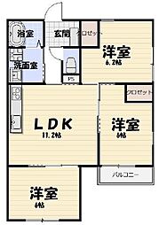 JR京葉線 蘇我駅 バス10分 緑化植物園入口下車 徒歩1分の賃貸アパート 2階3LDKの間取り