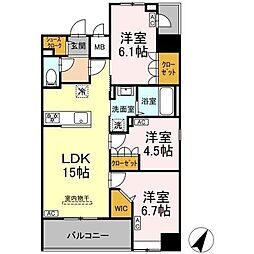 JR総武線 千葉駅 徒歩11分の賃貸マンション 12階3LDKの間取り