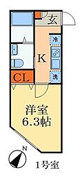 千葉市中央区寒川町1丁目アパート 1Kの間取図画像