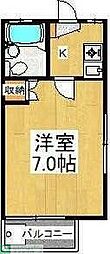 アクアコート調布II 1階1Kの間取り