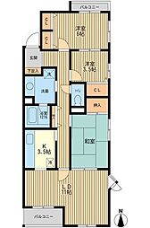 リズ国立西NO.1 2階3LDKの間取り
