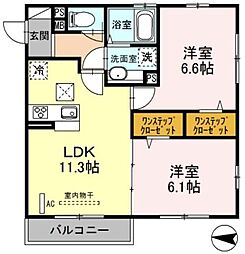 プレミールイダ 1階2LDKの間取り