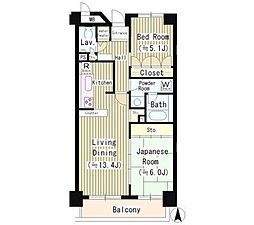 アミ浜田山 1階2LDKの間取り