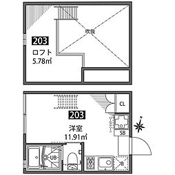 チトカラアパートメント 2階ワンルームの間取り
