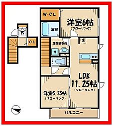 クラージュ 2階2LDKの間取り