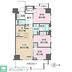 ザ・パークハウス国分寺プレイス 4階3LDKの間取り