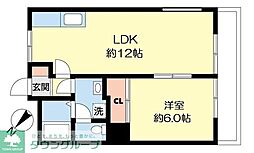 リヴァリー成城 2階1LDKの間取り