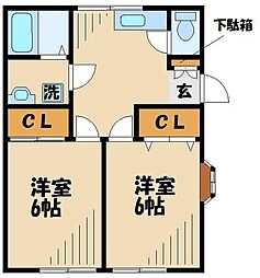 ラフィーネスギタVII 1階2DKの間取り