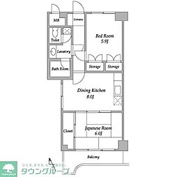ベルエア調布 2DKの間取図画像