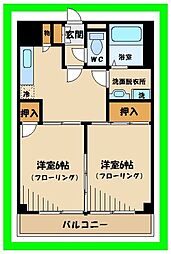 稲田堤グランドハイツ 2DKの間取図画像