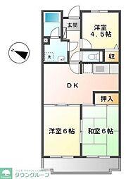 ランデスコイヌマ2 3DKの間取図画像