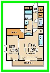 ロータス府中 1LDKの間取図画像