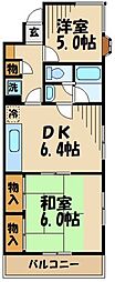 調布ヶ丘レジデンス 2DKの間取図画像