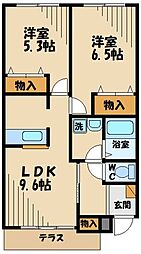 メゾンボヌール 2DKの間取図画像