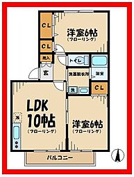 ストークヴィラB 2LDKの間取図画像