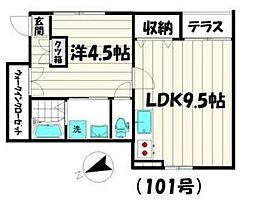 マンションオークラ境 1LDKの間取図画像