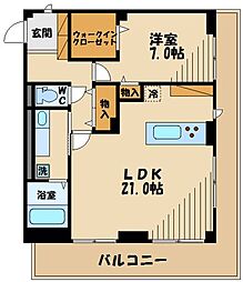 サンヴィレッジ中河原 1LDKの間取図画像