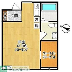 川崎市多摩区菅野戸呂アパート ワンルームの間取図画像