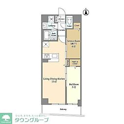 ドゥーエ武蔵中原 1SLDKの間取図画像