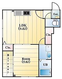 ｃｏｕｌｅｕｒ稲毛東 2階1LDKの間取り