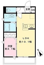 ハーベスト東市川 201 2階1LDKの間取り