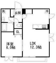 セリシール 1階1LDKの間取り